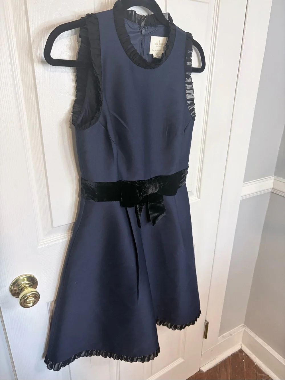 Kate Spade New York Navy Fit & Flare Dress Velvet Bow Size 2